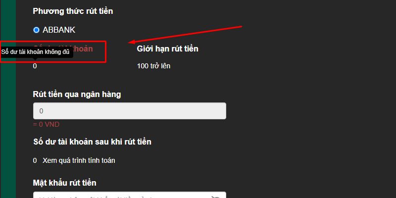 Đủ số dư tối thiểu khi rút tiền từ nhà cái OK365